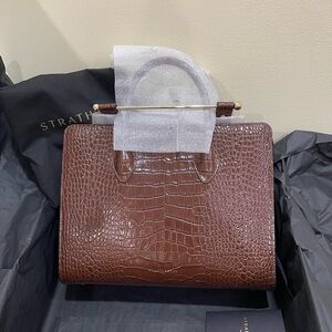 Strathberry Chocolate Croc-Embossed Satchel